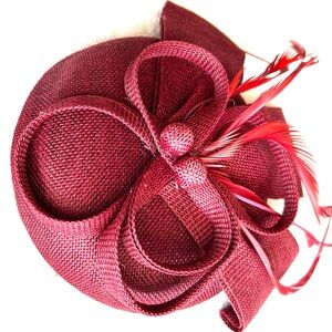 Brand New Biruil Women's Burgundy Fascinator Pillbox Derby Hat
